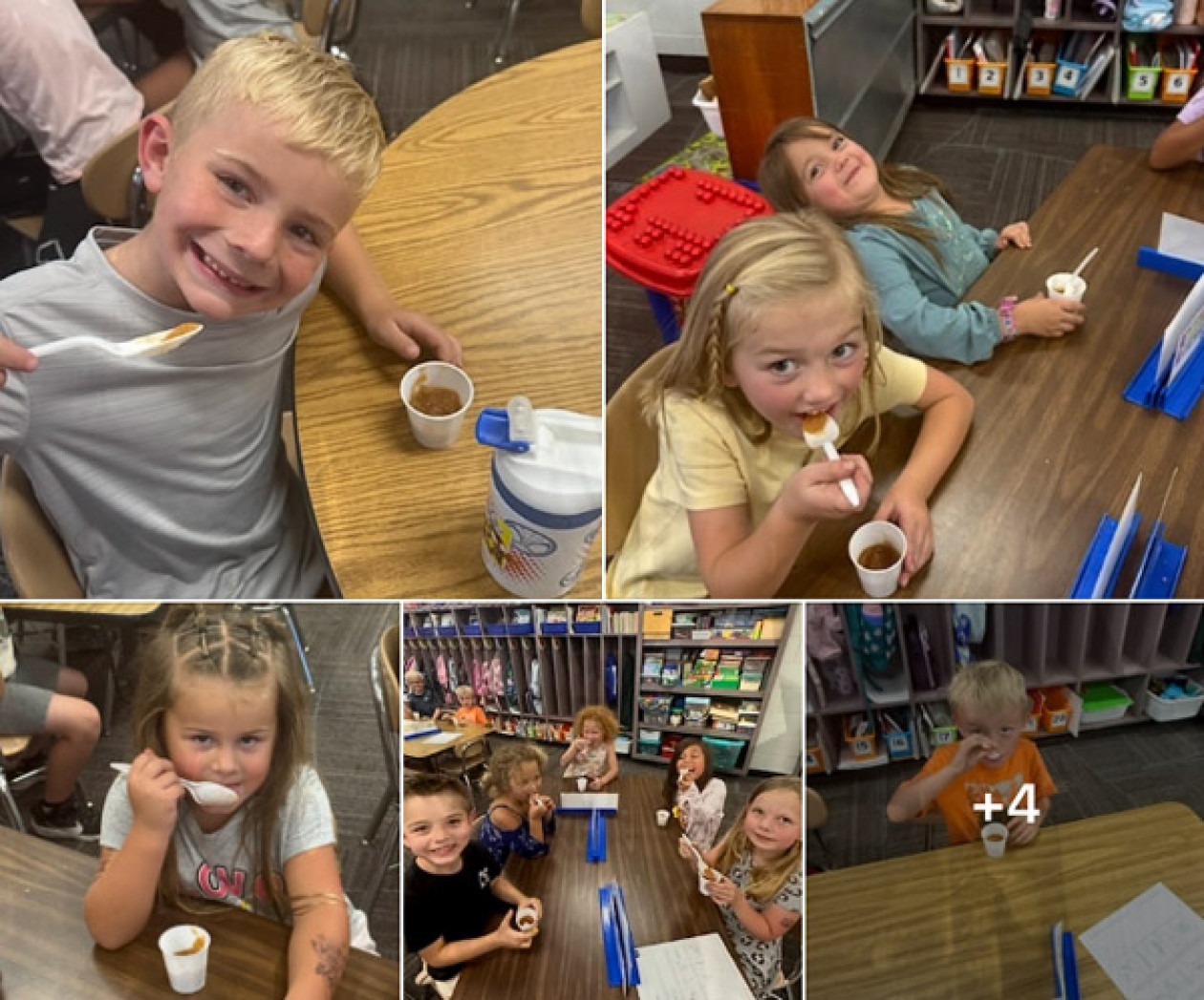 A collage showing photos of kids eating homemade apple sauce.