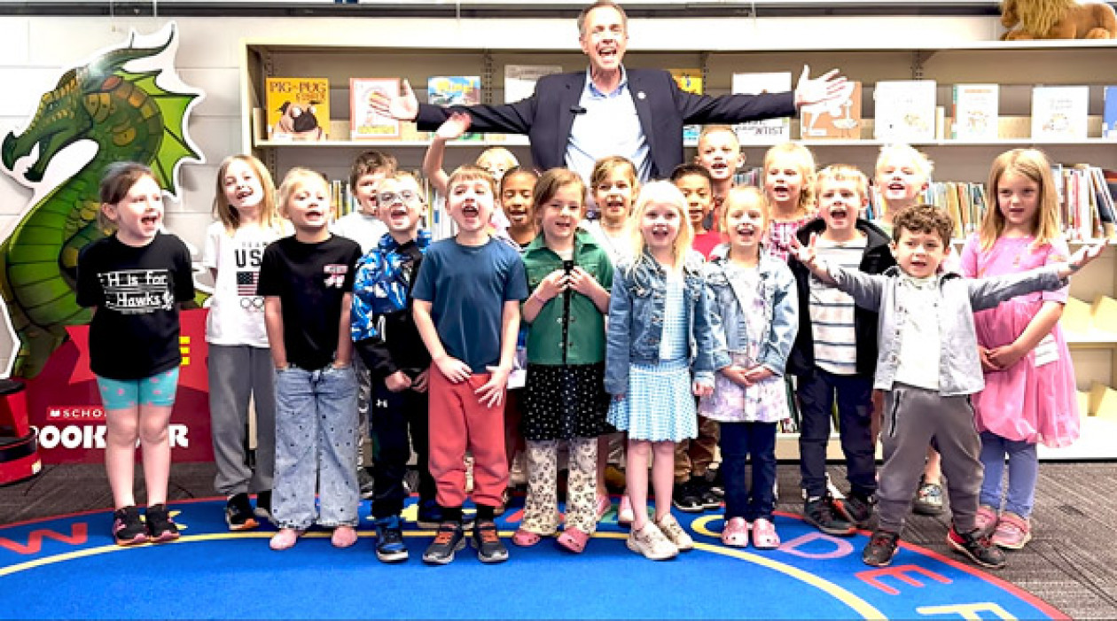 A screenshot from the BCS Teacher Appreciation Week video that shows Superintendent Dr. Rob Jackson behind a group of young students.