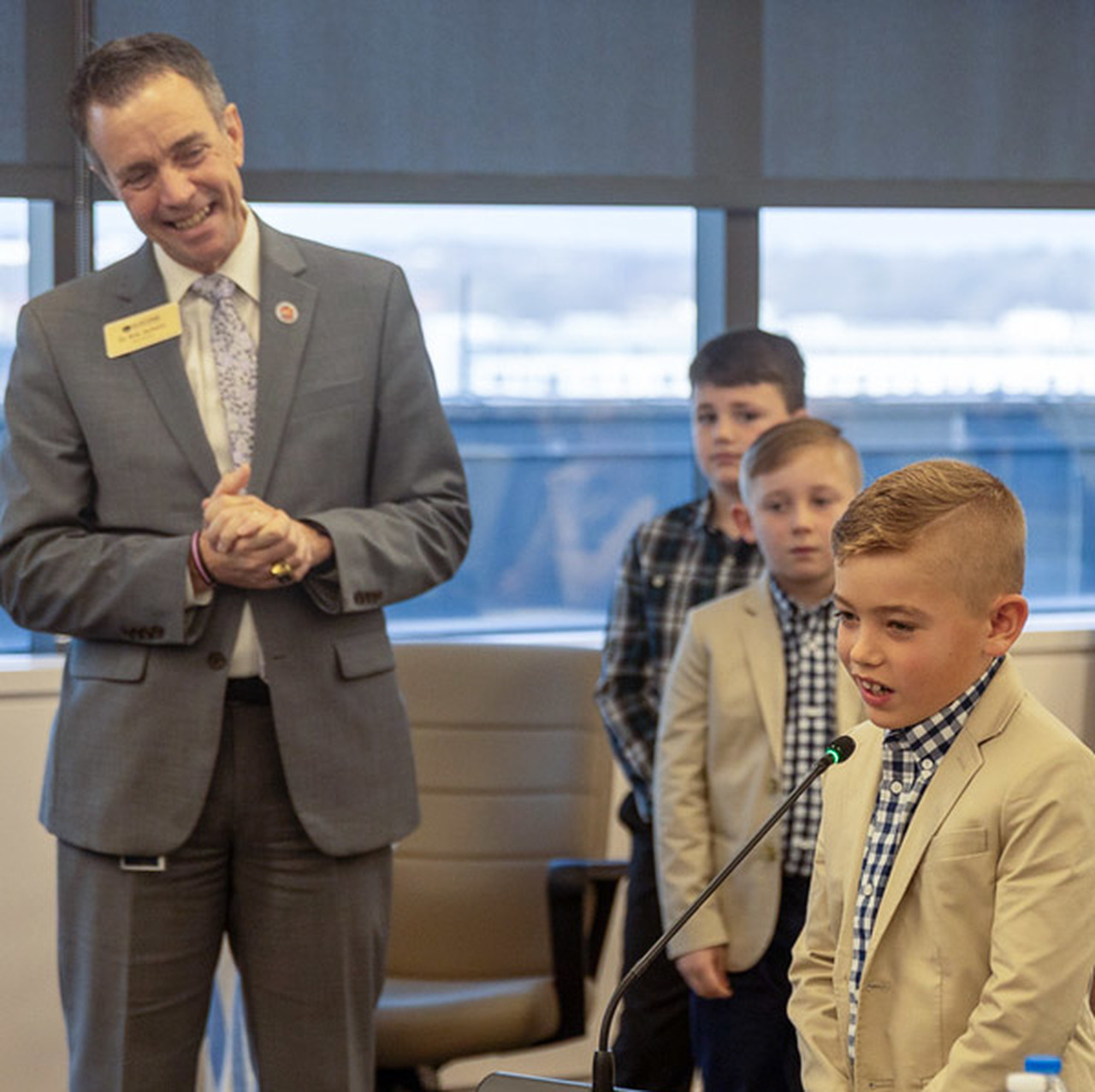 A student speaks to lawmakers during the recognition ceremony.