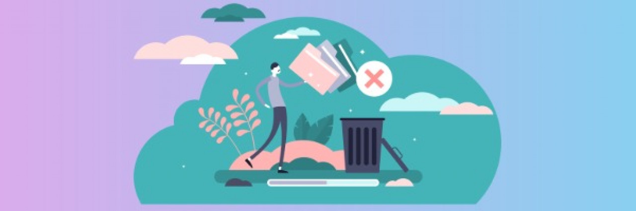 Person putting files in the garbage