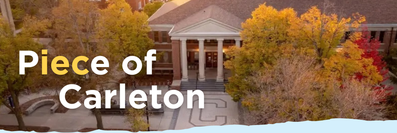 Piece of Carleton text over ariel shot of Sayles