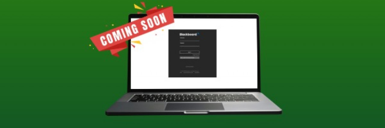 laptop showing new login page with text coming soon on banner