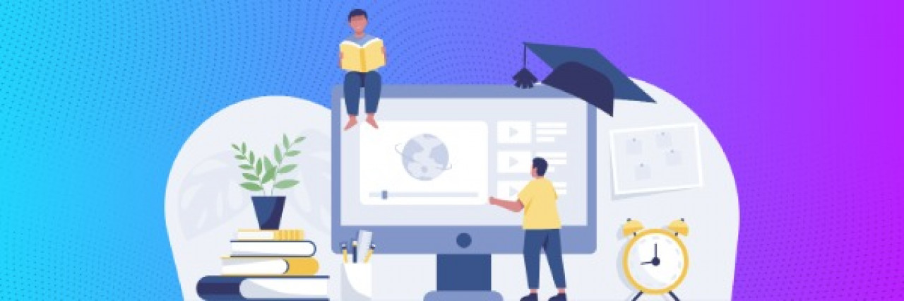 training people with laptop, books etc. 
