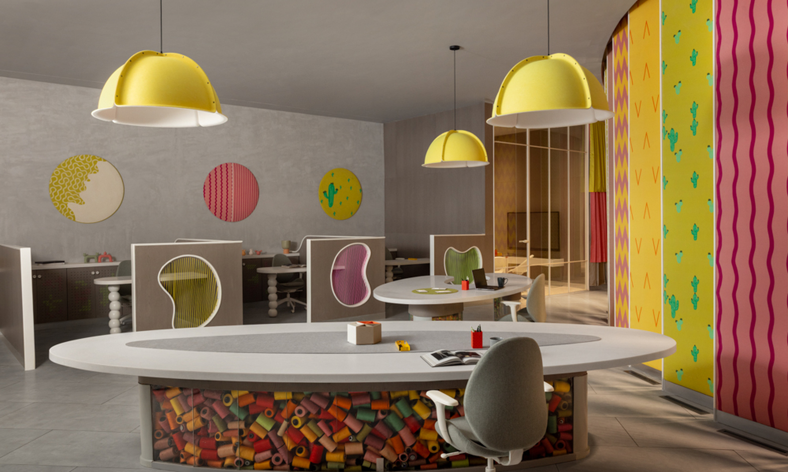 This dreamlike office and showroom is like stepping into a sewing kit | Mix Interiors