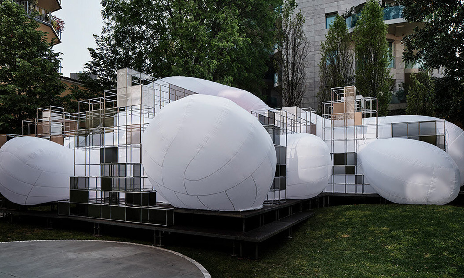 oozing inflatables shape this modular milan installation by USM and snøhetta