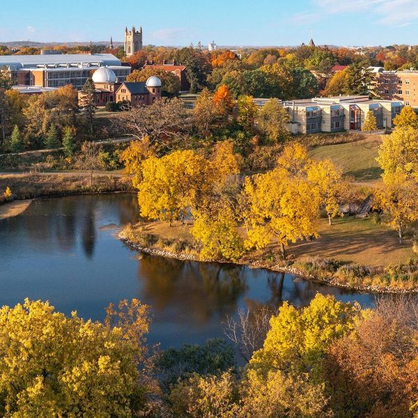 Carleton campus and lakes during the fall