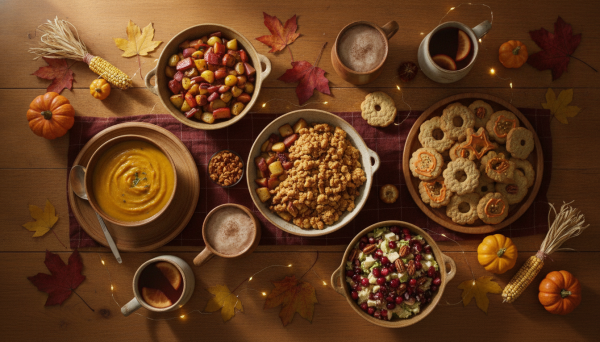 cheerful flat lay of seasonal ...