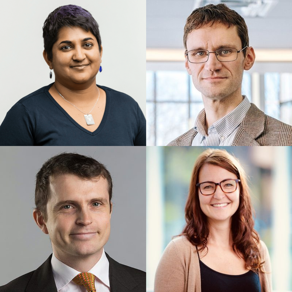 Headshots of four panelists speaking at Bursting the Bubble event