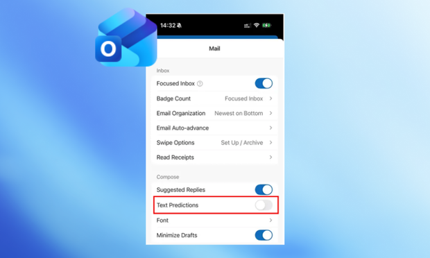Text predictions off by default in Word and Outlook