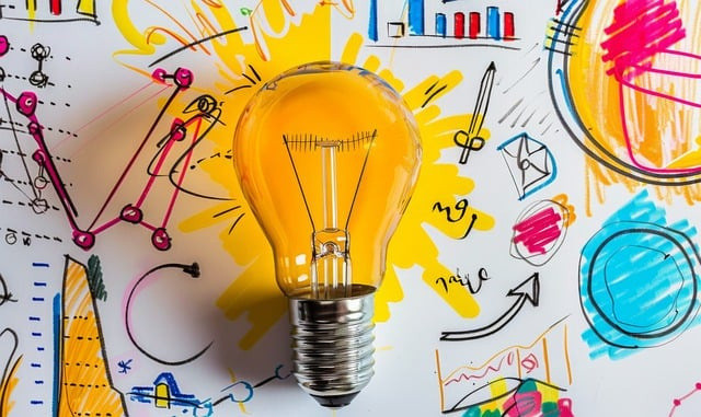 Image of a lightbulb and creative sketches