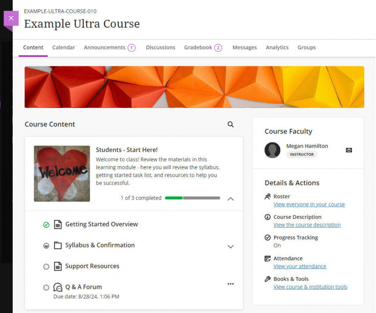 Screenshot of an Example Ultra Course with Improved Navigation