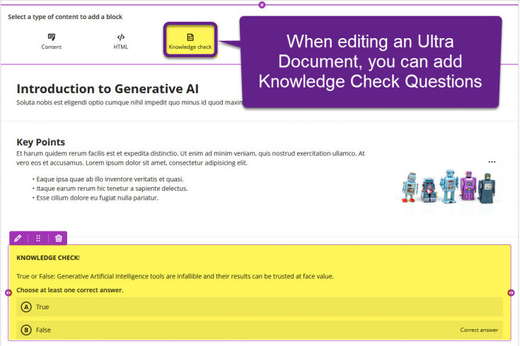 Example of an Ultra Document with Knowledge Check Question