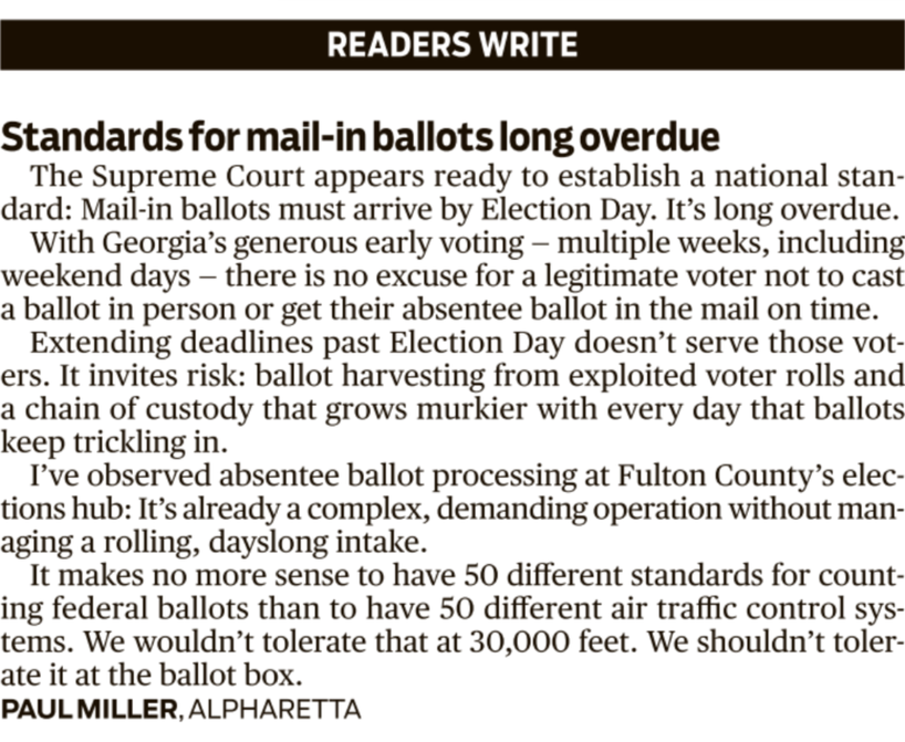 Standards for mail in ballots - OpEd 3-31-26